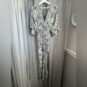 Floral Maxi Dress in Blue and White